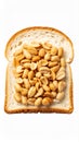 Peanuts on Bread Slice Isolated on White Background Healthy Snack Food Concept Royalty Free Stock Photo