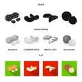 Peanuts, cashews, brazil nuts, macadamia.Different kinds of nuts set collection icons in black, flat, monochrome style