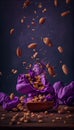 Peanuts Creatively Falling-Dripping Flying or Splashing on Dark Background Generative AI
