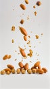 Peanuts Creatively Falling-Dripping Flying or Splashing on White Background Generative AI