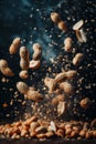 peanuts falling isolated on black background. Selective focus Royalty Free Stock Photo