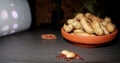 peanuts without focus on the table Royalty Free Stock Photo