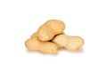 Peanuts. Four real whole nuts isolated on white background. Peanut macro close up. Full depth of field