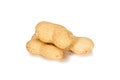 Peanuts. Four whole nuts isolated on white background. Peanut macro close up. Full depth of field