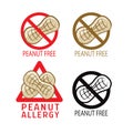 Peanuts Free Symbol Set. I`m Allergic. Vector Illustrations On A White Background. Peanuts Free Desserts.