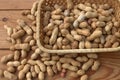 Peanuts lie on the background of wooden boards. Royalty Free Stock Photo