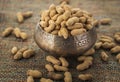 Peanuts in a metal bowl Royalty Free Stock Photo