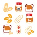 Peanuts, peanut butter - food vector icons set