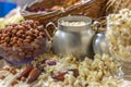Peanuts, popcorn, pine nuts and corn for hominy prepared for food for St. John`s Day parties in Brazil