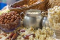 Peanuts, popcorn, pine nuts and corn for hominy prepared for food for St. John`s Day parties in Brazil