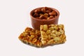 Peanuts portion with brazilan dessert made with sugar and peanuts. Royalty Free Stock Photo