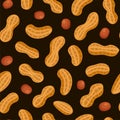 Peanuts Seamless Pattern on Dark Background. Vector Royalty Free Stock Photo