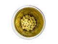 Peanuts snack Nori wasabi flavour coated in can round container in top view isolated on white background. Royalty Free Stock Photo