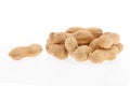 Peanuts stack in husk one broken with two seeds inside isolated on white background Royalty Free Stock Photo