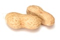 Peanuts. Two real little whole nuts isolated on white background. Peanut macro close up. Full depth of field Royalty Free Stock Photo