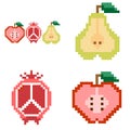 pear, apple, dragon fruit pixel design vector