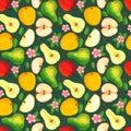 Pear and apple fruit, Fresh garden harvest watercolor seamless pattern Royalty Free Stock Photo