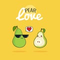 Pear Cartoon Characters, Cute Fruit Couple, Vintage Poster Flat Design With Vector Illustration