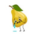 Pear character with crying and tears emotion Royalty Free Stock Photo