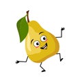 Pear character with happy crazy emotion dancing Royalty Free Stock Photo