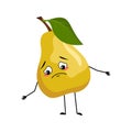 Pear character with sad emotions, depressed face