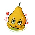 Pear cheerful smile. Juicy red fruit with a muzzle. Cartoon style. Isolated over white background. Vector illustration. Royalty Free Stock Photo