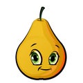 Pear cheerful smile. Juicy red fruit with a muzzle. Cartoon style. Isolated over white background. Vector illustration. Royalty Free Stock Photo