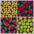 Pear, cherry, watermelon, kiwi seamless pattern. Berries and fruits. Fashion design. Food print for dress, skirt Royalty Free Stock Photo