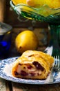 Pear and cranberry strudel .selective focus. Royalty Free Stock Photo