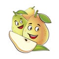 Pear. Cute characters. Vector set in cartoon style. Isolated fruits