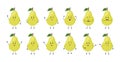 Pear. Cute fruit characters with different emotions, vector illustration