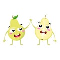 Pear. Cute fruit vector character couple isolated on white background. Funny emoticons faces. Illustration.