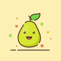 Pear cute mascot face emotion happy fruit with color flat cartoon outline style