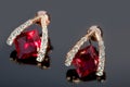 Pear Diamonds Earrings. red gems Royalty Free Stock Photo