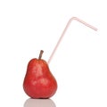 Pear with drinking straw