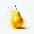 Pear falling into juice splash on white background