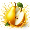 Pear falling into juice splash on white background. AI generated Royalty Free Stock Photo