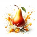 Pear falling into juice splash on white background. AI generated Royalty Free Stock Photo