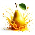 Pear falling into juice splash on white background. AI generated Royalty Free Stock Photo