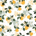 Pear Fruit Branch Plant Garden Vector Seamless Pattern Royalty Free Stock Photo