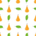 Pear fruit color vector plain seamless pattern. Simplified retro illustration. Wrapping or scrapbook paper background