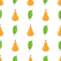 Pear fruit color vector plain seamless pattern. Simplified retro illustration. Wrapping or scrapbook paper background