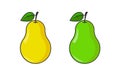 Pear fruit icon set. Green and yellow pears isolated on white background. Royalty Free Stock Photo