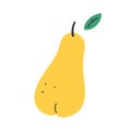 Pear fruit isolated on a white background. Cute cartoon illustration, flat doodle icon, yellow pear with green Royalty Free Stock Photo