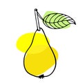 Pear fruit with leaf hand drawn sketch isolated on bright yellow background. Outline vector illustration. Farmer Market Logo. Royalty Free Stock Photo