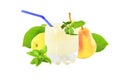 Pear fruit milkshake in pure white background