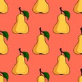 Pear fruit seamless pattern. Hand drawn creative pear vector background. Summer illustration in doodle Royalty Free Stock Photo
