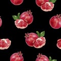 Pomegranate fruit hand drawn watercolor seamless pattern.