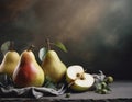 Pear fruits still life on dark grunge background