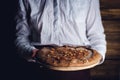 Pear galette cake with walnuts and cinnamon